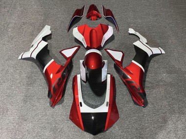 Carene Moto Yamaha YZF 1000 R1 2015-2019 - Bianco Rosso Falso Fibra di Carbonio