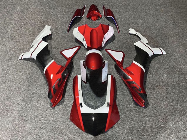 Carene Moto Yamaha YZF 1000 R1 2015-2019 - Bianco Rosso Falso Fibra di Carbonio