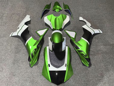 Carene Moto Yamaha YZF 1000 R1 2015-2019 - Bianco Verde Falso Fibra di Carbonio
