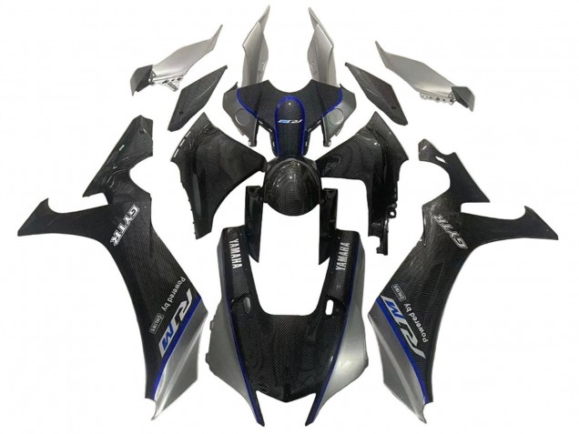 Carene Moto Yamaha YZF 1000 R1 2020-2025 - Falso Fibra di Carbonio Argento Blu