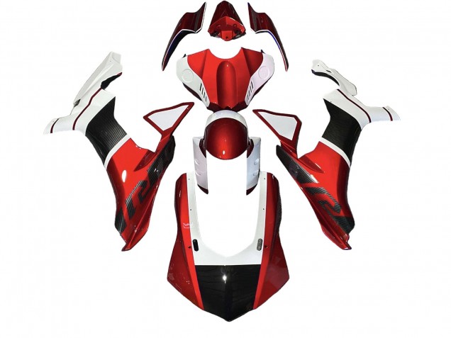 Carene Moto Yamaha YZF 1000 R1 2020-2025 - Bianco Rosso Falso Fibra di Carbonio