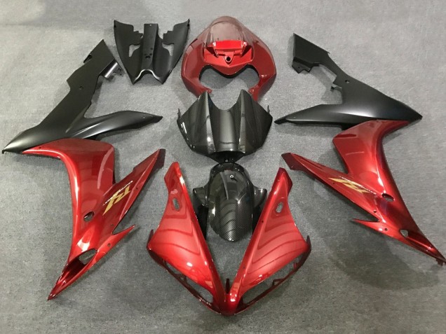 Carene Moto Yamaha YZF 1000 R1 2004-2006 - Rosso Falso Fibra di Carbonio Nero Opaco