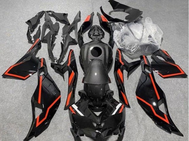 Carene Moto Kawasaki ZX4R ZX-4RR 2019-2025 - Falso Fibra di Carbonio Nero Rosso