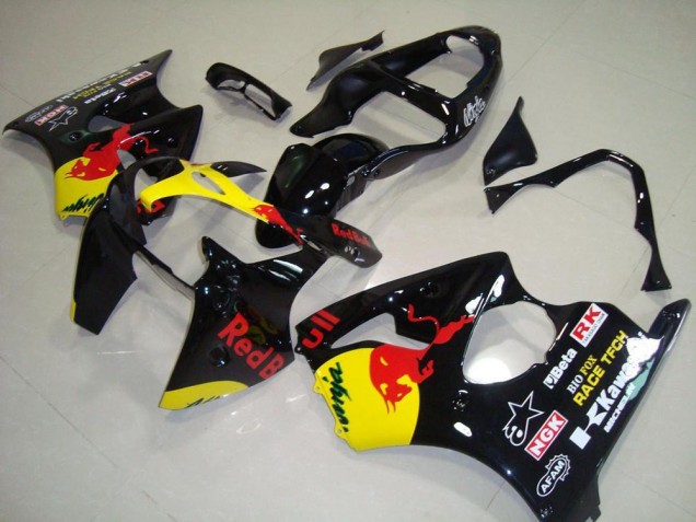 Carene Moto Kawasaki ZX6R 2000-2002 - Nero Lucido Giallo Red Bull