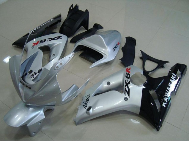 Carene Moto Kawasaki ZX6R 2003-2004 - Argento Nero Lucido