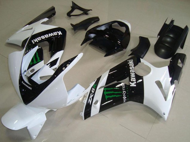 Carene Moto Kawasaki ZX6R 2003-2004 - Bianco Nero Lucido Verde Mostro