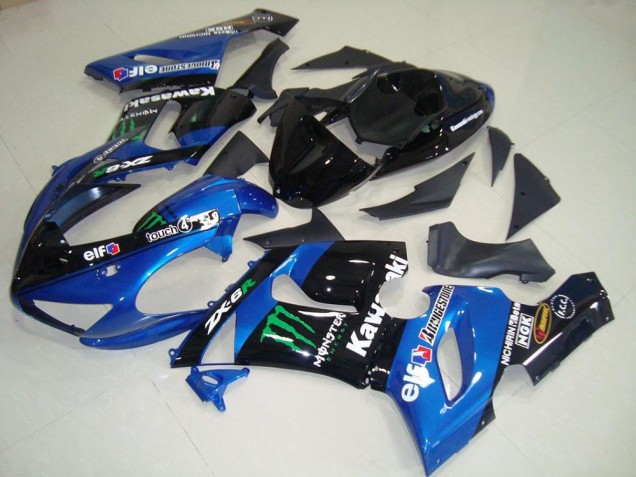 Carene Moto Kawasaki ZX6R 2005-2006 - Blu Nero Lucido Verde Mostro