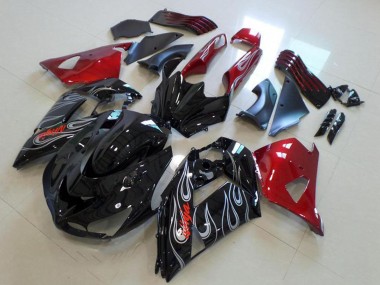 Carene Moto Kawasaki ZX14R ZZR1400 2006-2011 - Rosso Nero Lucido Argento Fiamma
