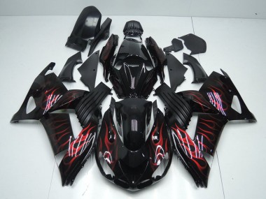 Carene Moto Kawasaki ZX14R ZZR1400 2006-2011 - Nero Lucido Rosso Fiamma