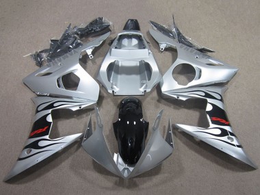 Carene Moto Yamaha YZF R6 2003-2004 - Argento Nero Lucido Fiamma