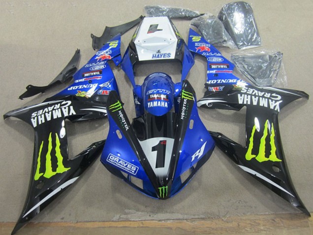 Carene Moto Yamaha YZF R1 2002-2003 - Bianco Blu Nero Neon Giallo Mostro Graves 1