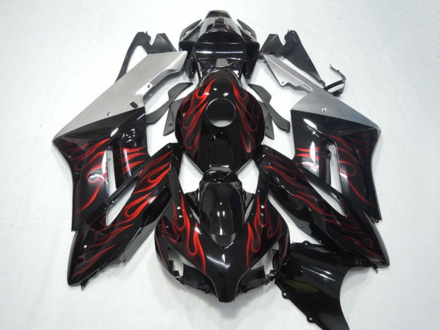 Carene Moto Honda CBR1000RR 2004-2005 - Argento Nero Lucido Rosso Fiamma