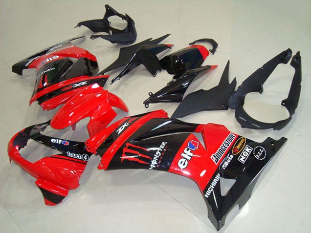 Carene Moto Kawasaki ZX250R 2008-2012 - Rosso Nero Lucido Elf Touch4 Mostro
