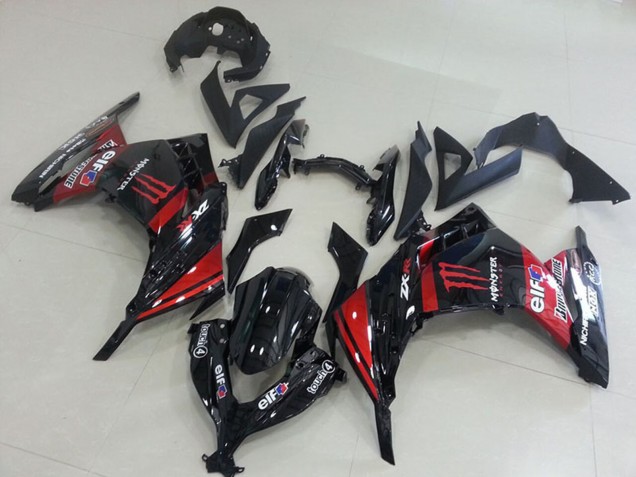 Carene Moto Kawasaki ZX300R 2013-2018 - Nero Lucido Rosso Elf Touch4 Mostro