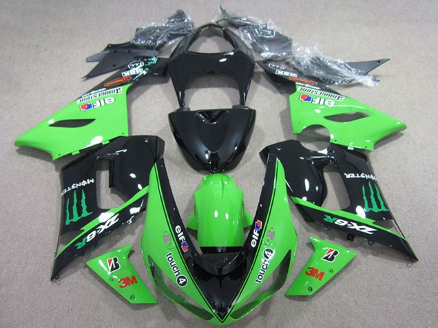 Carene Moto Kawasaki ZX6R 2005-2006 - Nero Lucido Verde Elf Touch4 Bridgestone Mostro