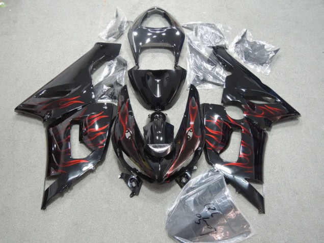 Carene Moto Kawasaki ZX6R 2005-2006 - Nero Lucido Rosso Fiamma