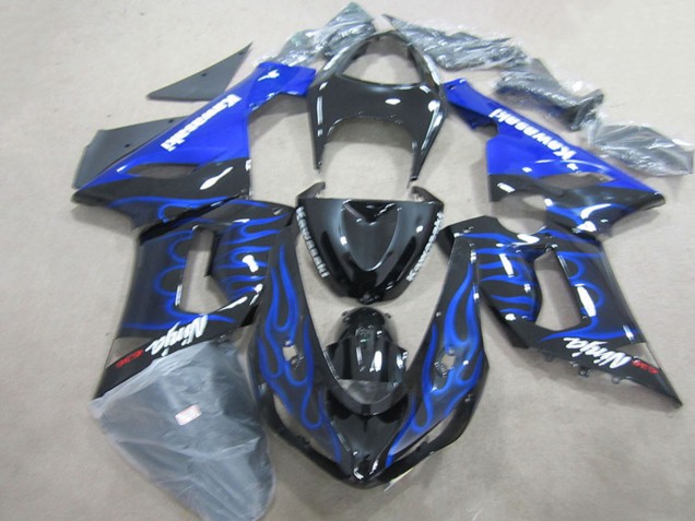 Carene Moto Kawasaki ZX6R 2005-2006 - Nero Lucido Blu Fiamma