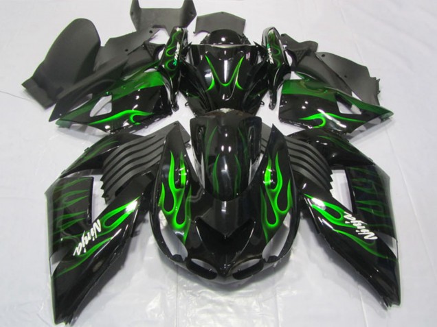 Carene Moto Kawasaki ZX14R ZZR1400 2006-2011 - Nero Lucido Verde Fiamma