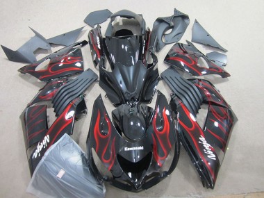 Carena Moto Kawasaki ZX14R ZZR1400 2006-2011 - Nero Lucido Rosso Fiamma