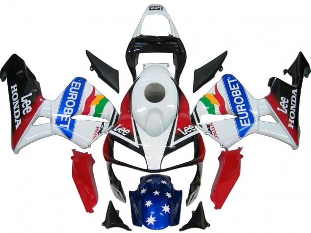 Kit Carene Moto ABS Honda CBR600RR 2003-2004 - Bianco Rosso Blu Nero Lucido EuroBet